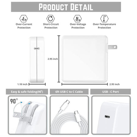 MacBook Pro 16 15 14 13 12 inch MacBook Air M1 M2 13 inch Laptop Adapter Replacement with USB-C to C Cable