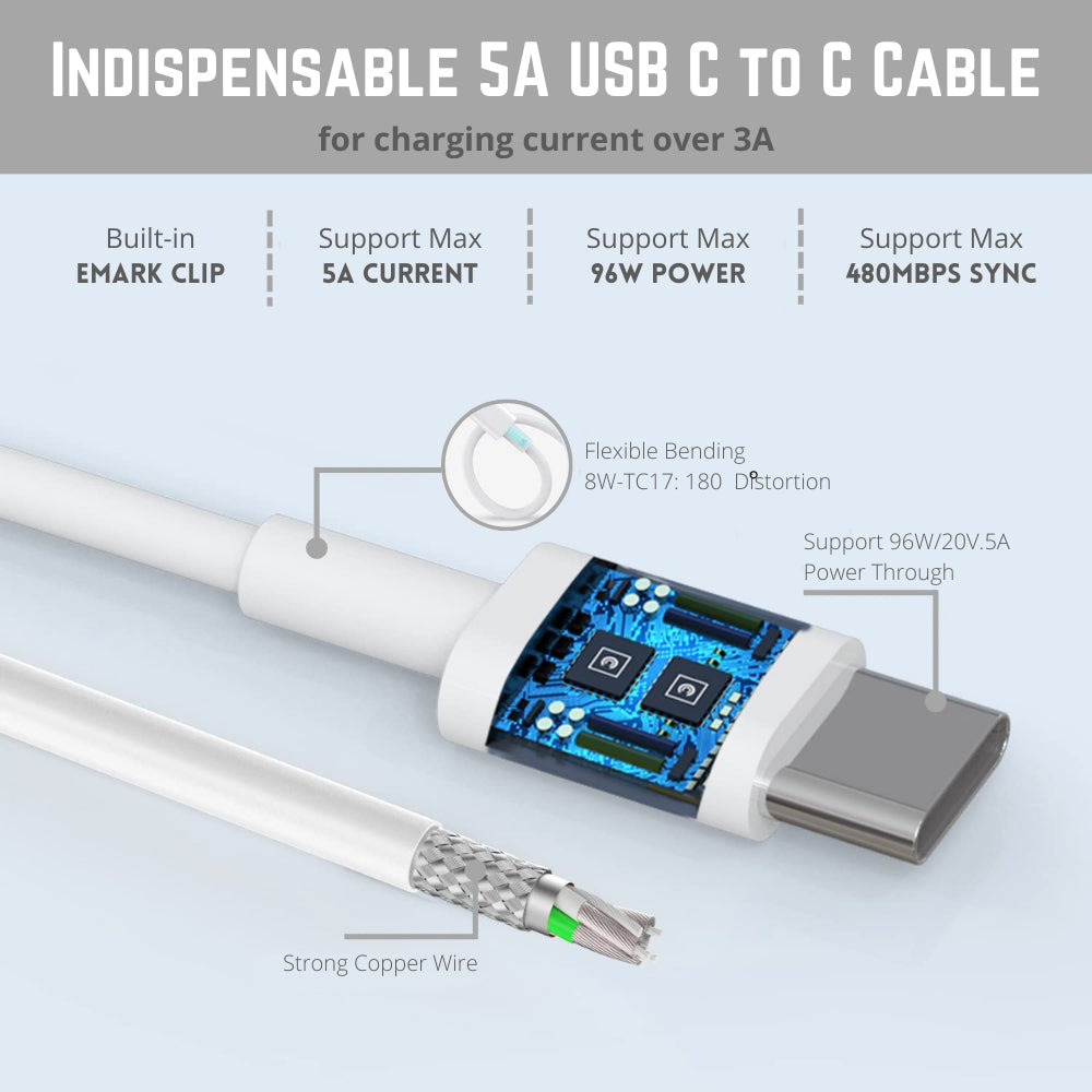 MacBook Pro 16 15 13 Inch MacBook Air 13 inch 2020/2019/2018 USB C Thunderbolt 3 Laptop Adapter Replacement with USB C to C Cable