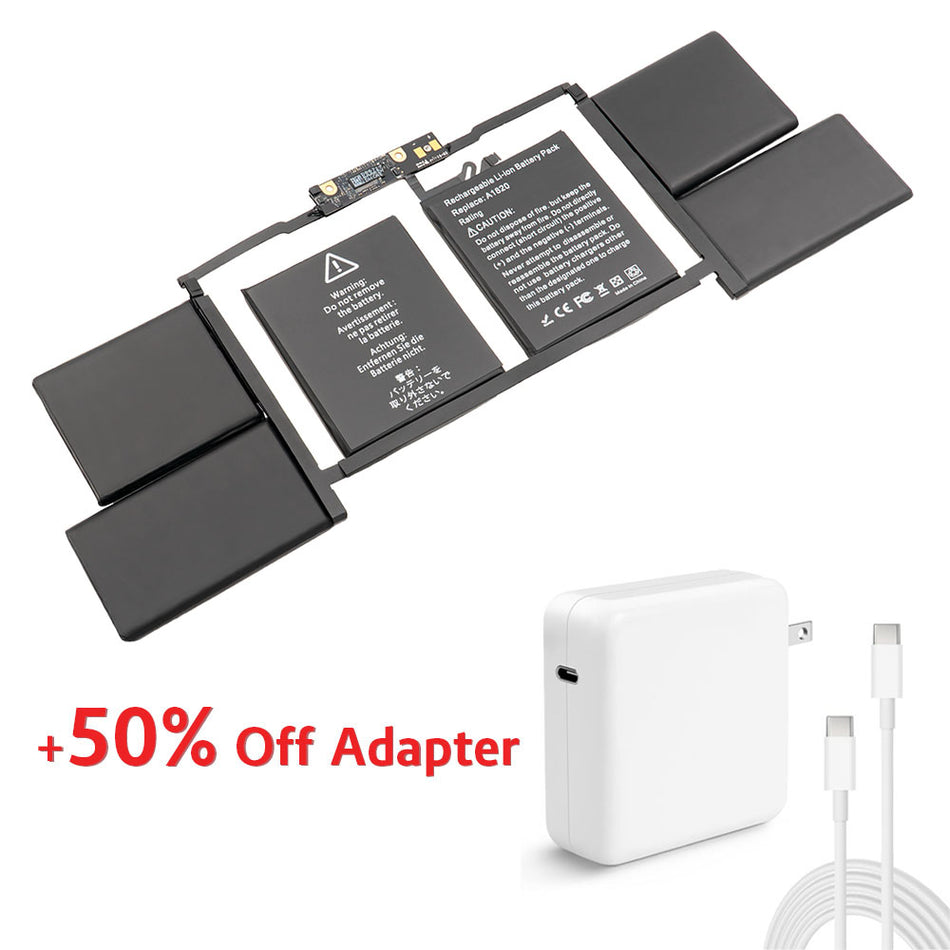 (Bundle with Adapter for 50% Off) A1707 A1820 Battery for Apple MacBook Pro 15 inch (Late 2016 Mid 2017) Touch Bar EMC 3162 3072 Series MLH32LL/A MLH42LL/A MLW72LL/A MLW72HN/A [11.40V] Compatible Battery