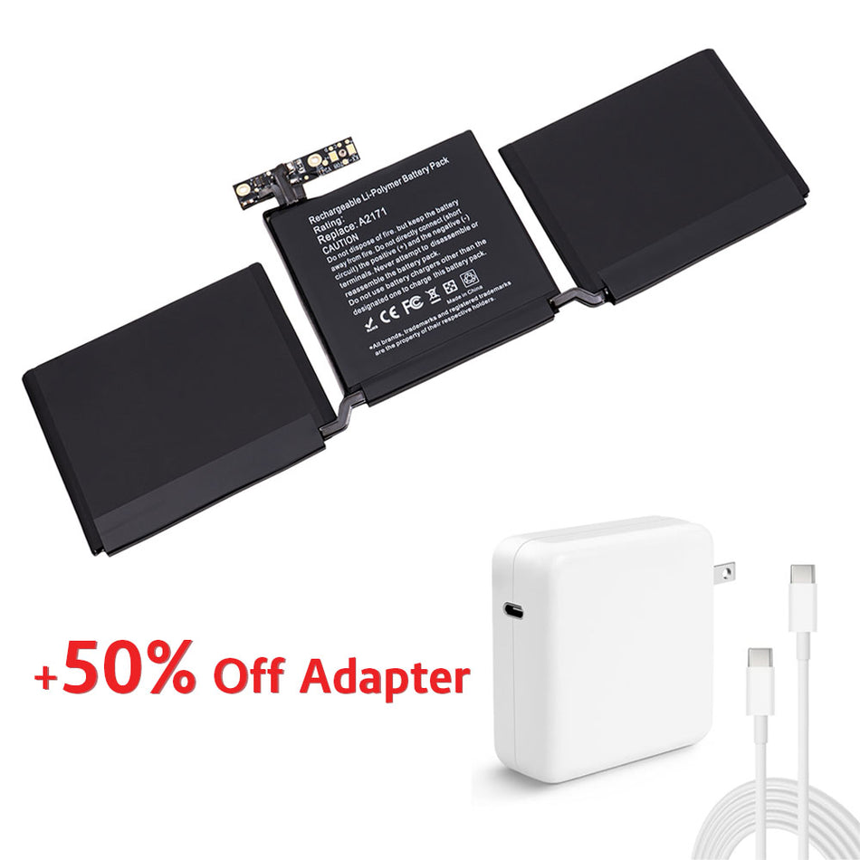 (Bundle with Adapter for 50% Off) Apple A2159 A2171 A2289 A2338 MacBook Pro 13 inch Core i5 Core i7 M1 Chip M2 Chip (Mid 2019 2020 Touch Bar Mid 2022) 616-00675 EMC 3301 [11.4V] Compatible Battery