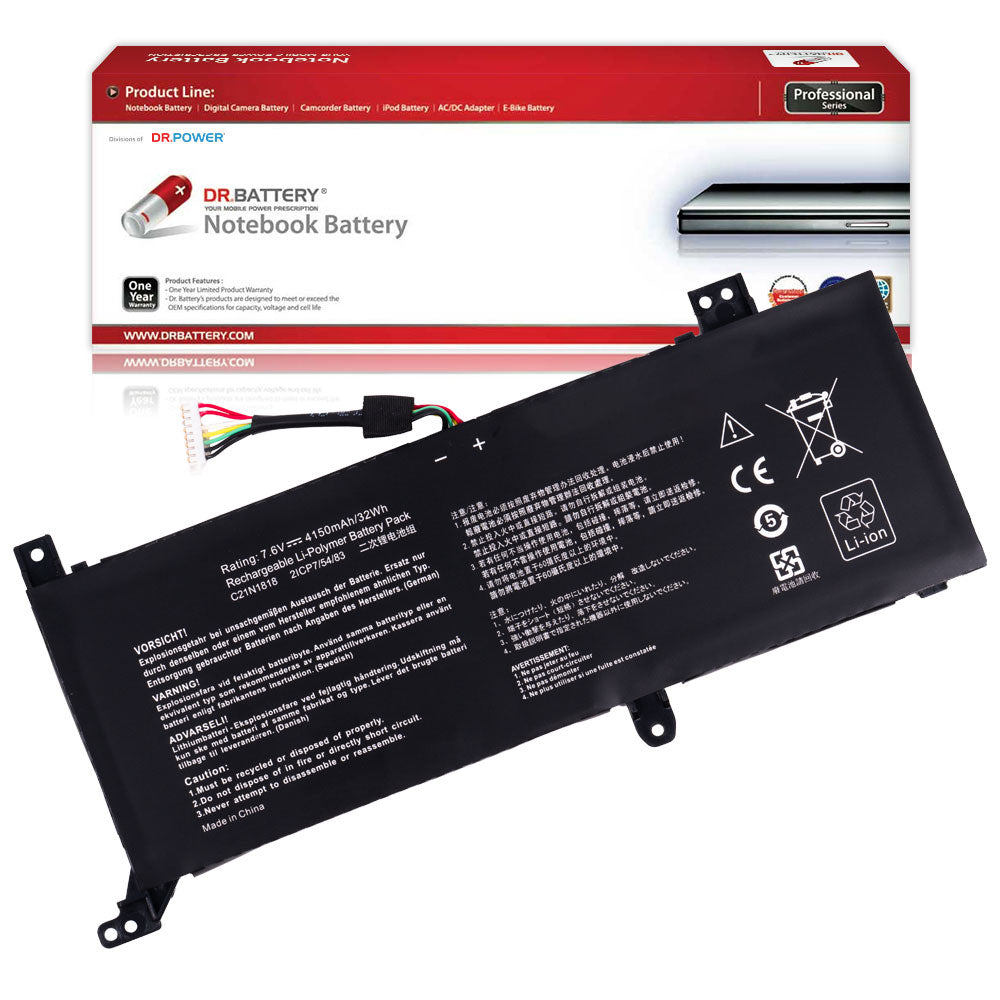 Asus B21N1818-2 C21N1818-2 Battery for Asus VivoBook 14 F412DA F412DK F412FJ F412FA F412FL F412UA A412FA A412DA A412FL A412FJ A412UA X412DA X412FA X412FJ X412FL X412UA X412UB X412UF R424DA Series C21PPJH 0B200-03280500 [7.6V/7.7V] Compatible Battery