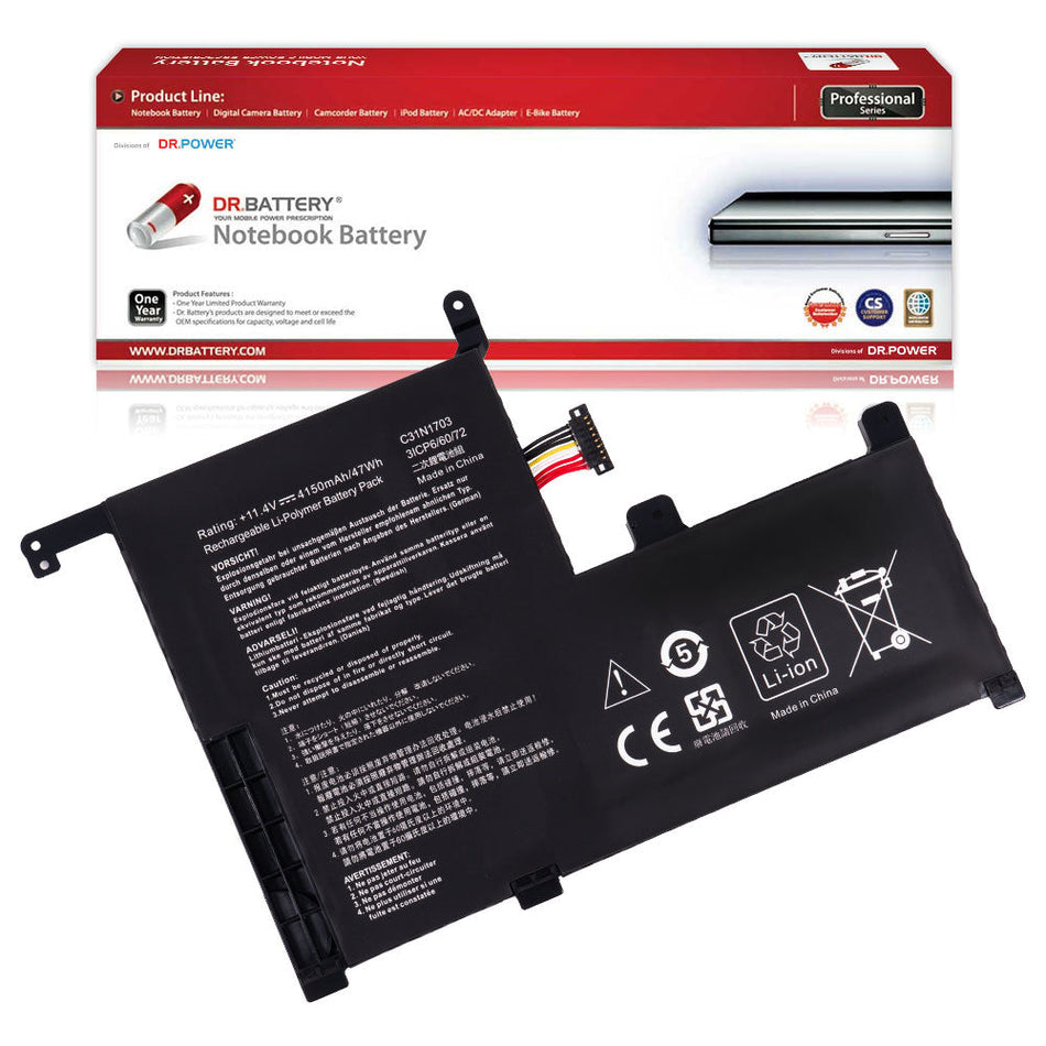 Asus Zenbook Flip UX561U UX561UA UX561UN  series Asus Zenbook Flip Q505UA Q525UA Series Laptop Battery C31N1703 C31P0J1 0B200-02650100 3ICP6/60/72 [11.4V/11.55V] Compatible Battery