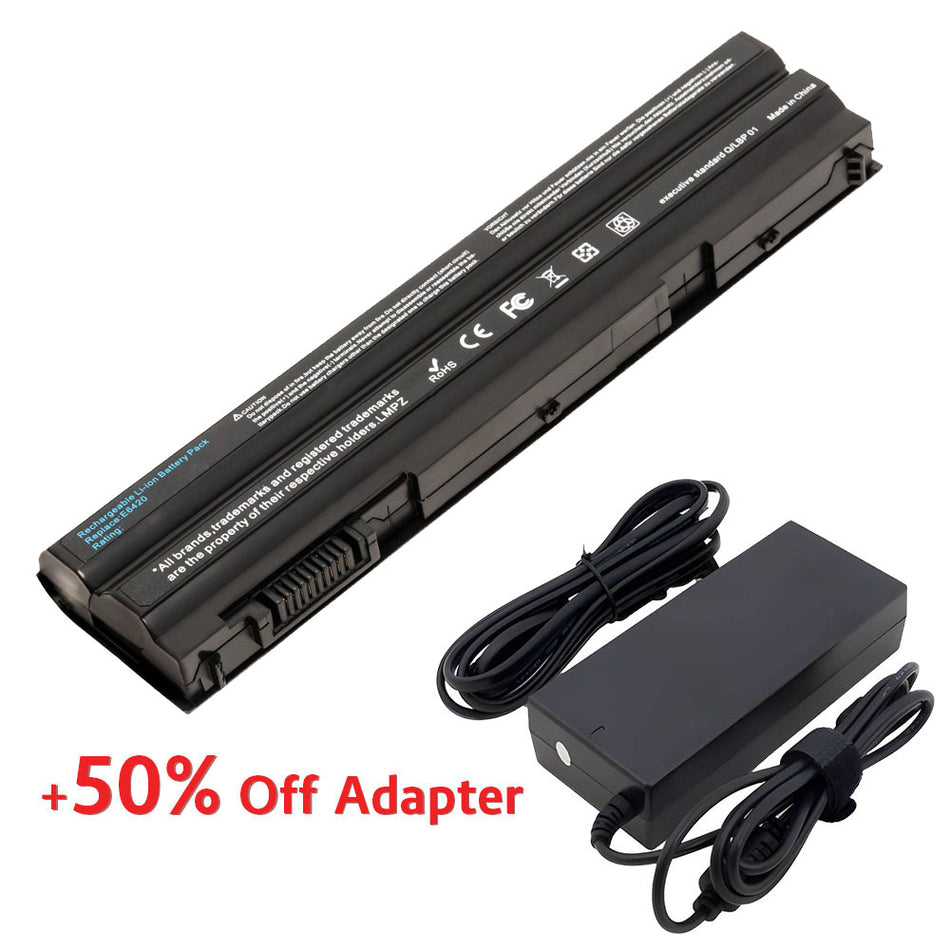 (Bundle with Adapter for 50% Off) Dell T54FJ 312-1163 NHXVW Latitude E6440 E5420 E5520 E5430 E5530 E6420 E6430 E6520 E6530 Series M5Y0X 2P2MJ 312-1325 312-1165 PRV1Y [11.1V] Compatible Battery