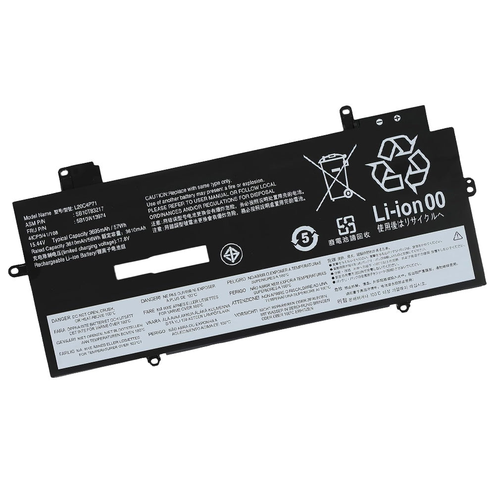 Front view of L20C4P71 compatible laptop battery for Lenovo ThinkPad X1 Carbon 9th 10th 11th Gen and X1 Yoga 6th 7th 8th Gen