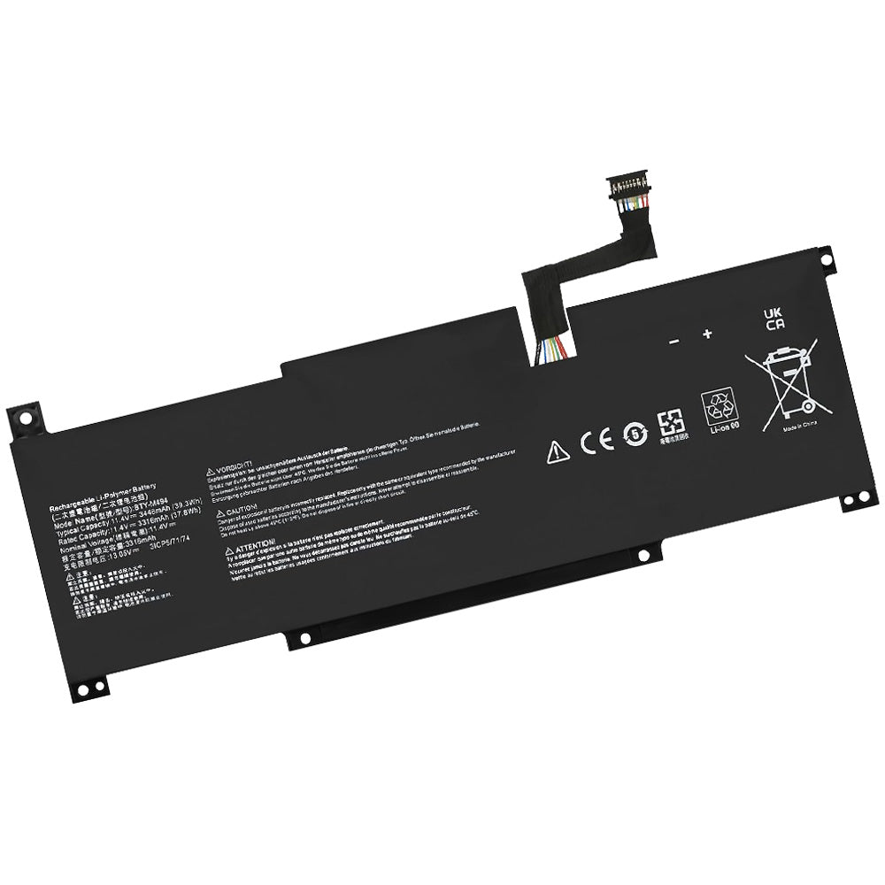 Front view of BTY-M494 compatible laptop battery for MSI Modern 14 C7M C11M C12M Modern 15 B12M B13M C13M and Prestige 14
