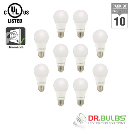 10 Pack Dr.Bulbs A19 10W (Replace 60W incandescent) 3000K Soft White Dimmable LED Bulb