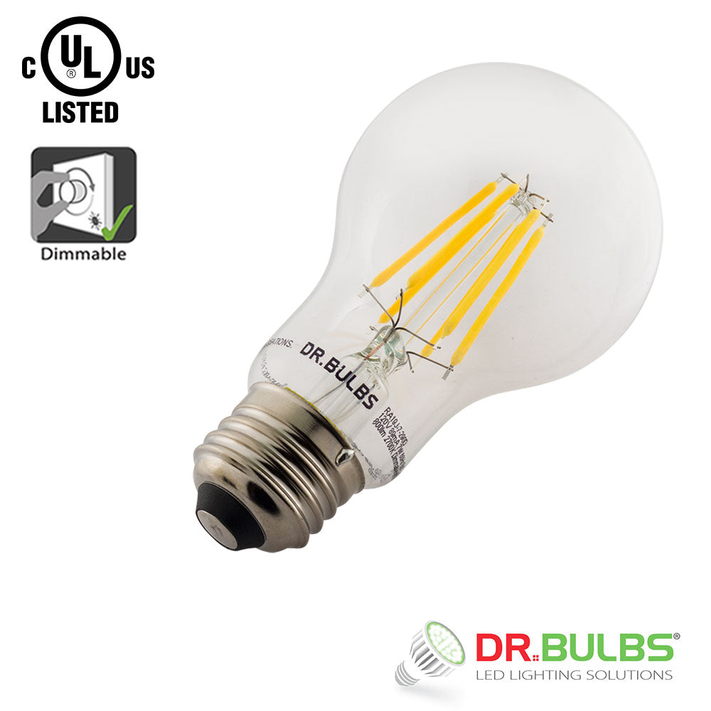 10 Pack Dr.Bulbs A19 8.5W (Replace 60W incandescent) 2700K Warm White Dimmable LED Filament Bulb