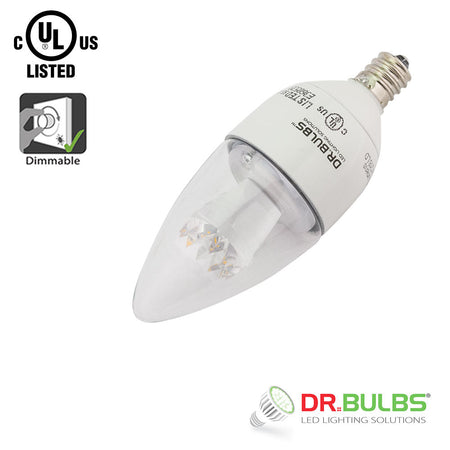 6 Pack Dr.Bulbs B11 5W (Replace 40W incandescent) 3000K Soft White Dimmable LED Candelabra Bulb