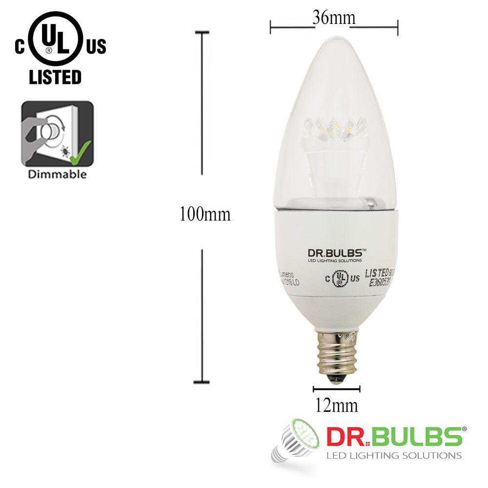 6 Pack Dr.Bulbs B11 5W (Replace 40W incandescent) 3000K Soft White Dimmable LED Candelabra Bulb