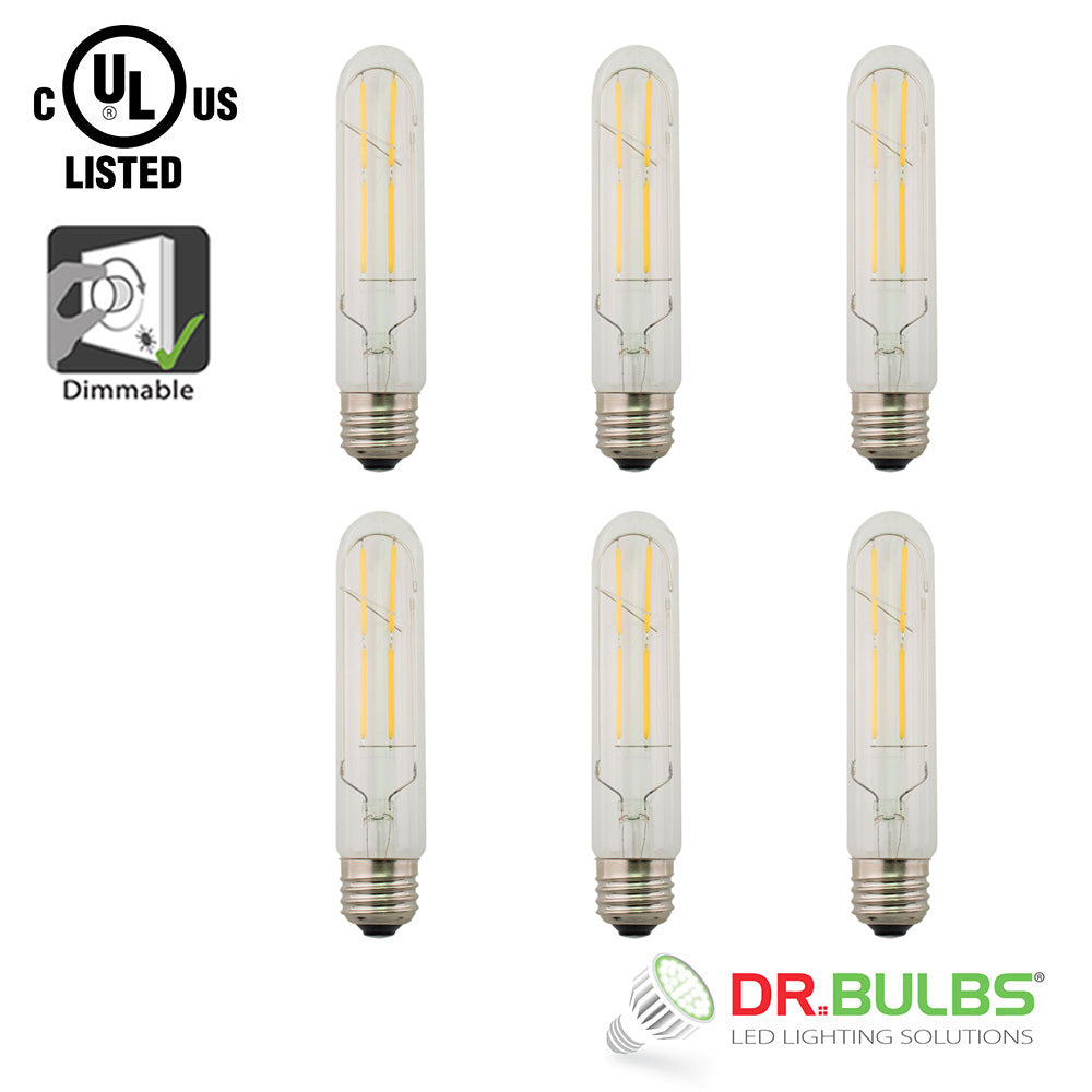 Dr.Bulbs 6-Pack T10 LED Filament Tubular Bulb 4W (40W Equivalent) 2200K Ultra Warm White Dimmable 30x145mm