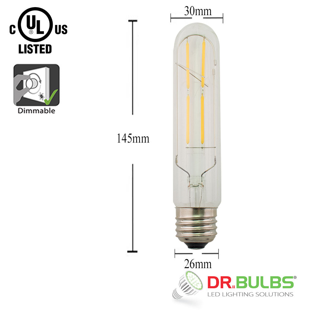 Dr.Bulbs T10 LED Filament Tubular Bulb 4W (40W Equivalent) 2200K Ultra Warm White Dimmable 30x145mm