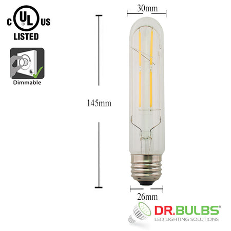 Dr.Bulbs T10 LED Filament Tubular Bulb 4W (40W Equivalent) 2200K Ultra Warm White Dimmable 30x145mm