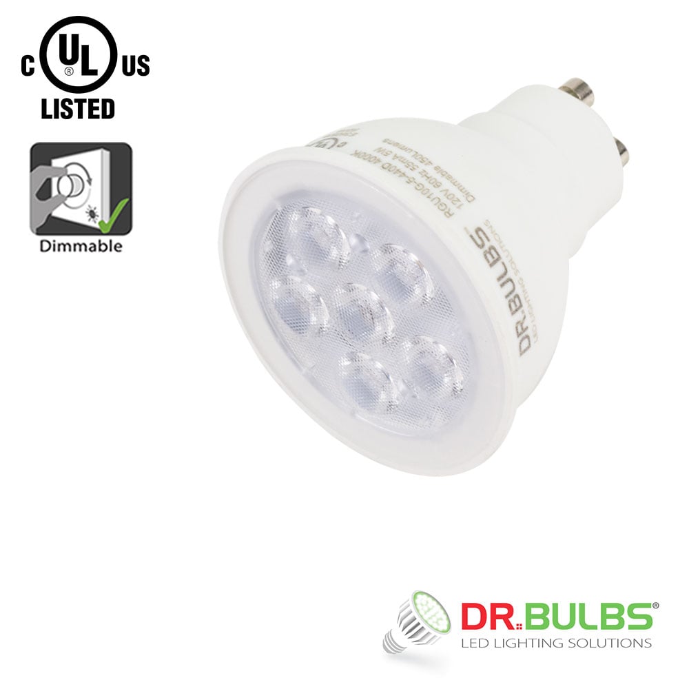 6 Pack Dr.Bulbs MR16 GU10 5W (Replace 50W Halogen) 3000K Soft White Dimmable LED Bulb