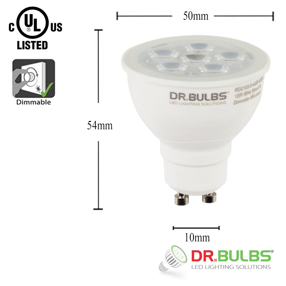 6 Pack Dr.Bulbs MR16 GU10 5W (Replace 50W Halogen) 3000K Soft White Dimmable LED Bulb