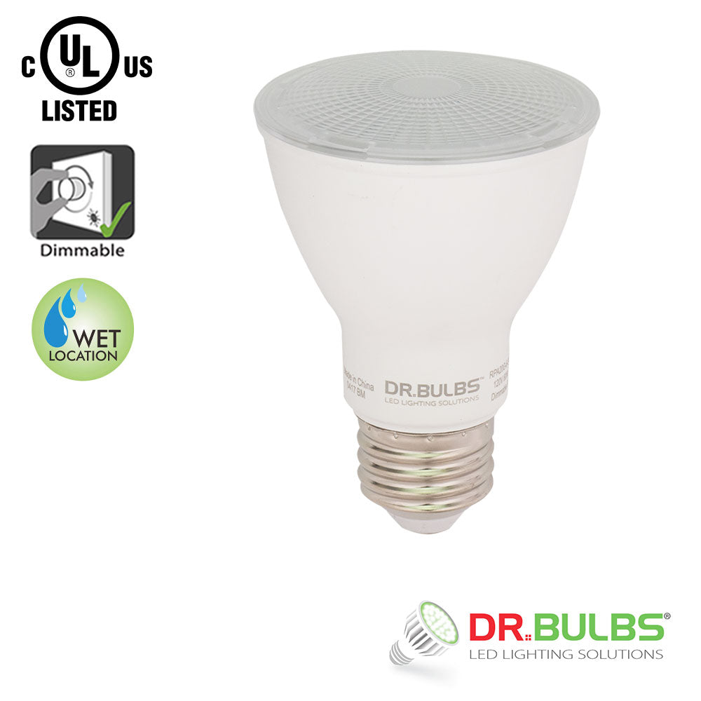 10 Pack Dr.Bulbs PAR20 7W (Replace 50W Halogen) 5000K Bright White Dimmable LED Bulb Wet Location Rated