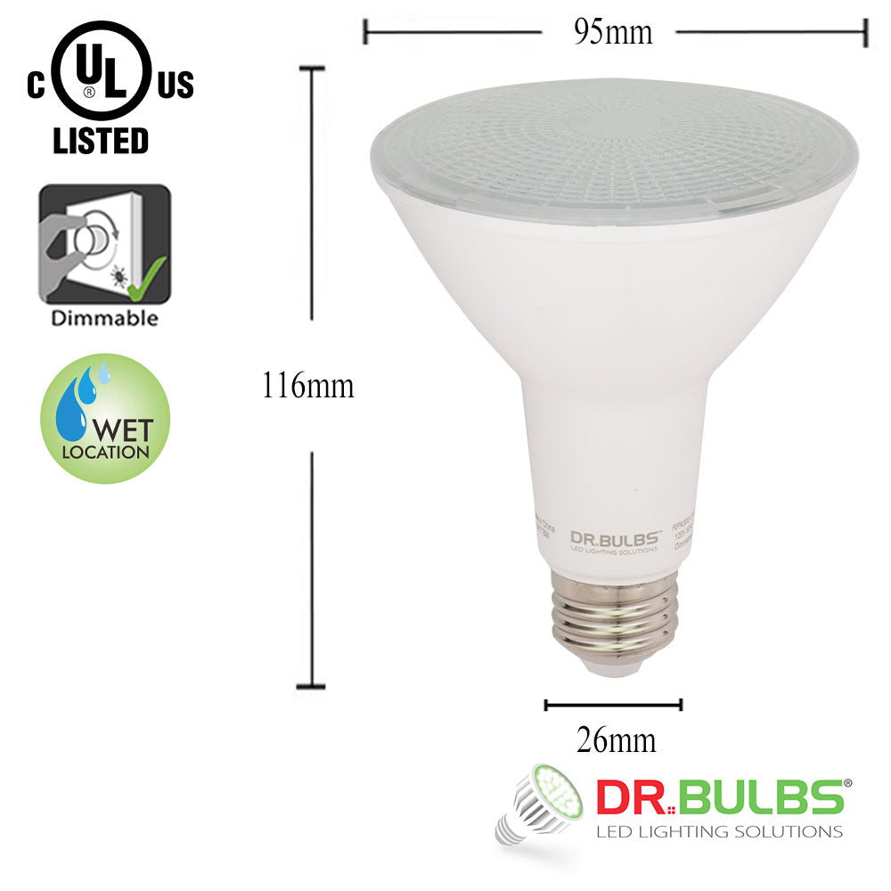 6 Pack Dr.Bulbs PAR30 (Long Neck) 11W (Replace 75W Halogen) 3000K Soft White Dimmable LED Bulb Wet Location Rated