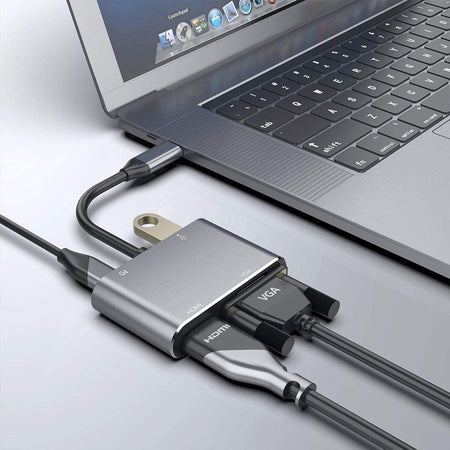 4-in-1 Workstation: Expands one USB-C port into 4K HDMI, 1080P VGA, USB 3.0, and 87W PD Charging