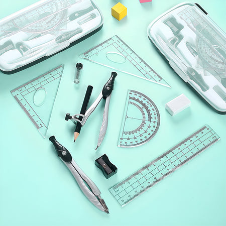 Geometry Supplies Set – Protractor, Ruler & Compass Kit with Storage Box