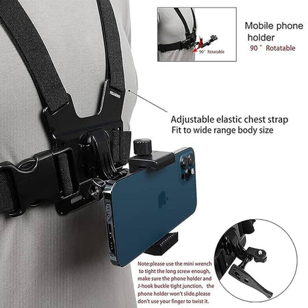 Adjustable elastic chest strap
Fit to wide range body size, 90° Rotatable