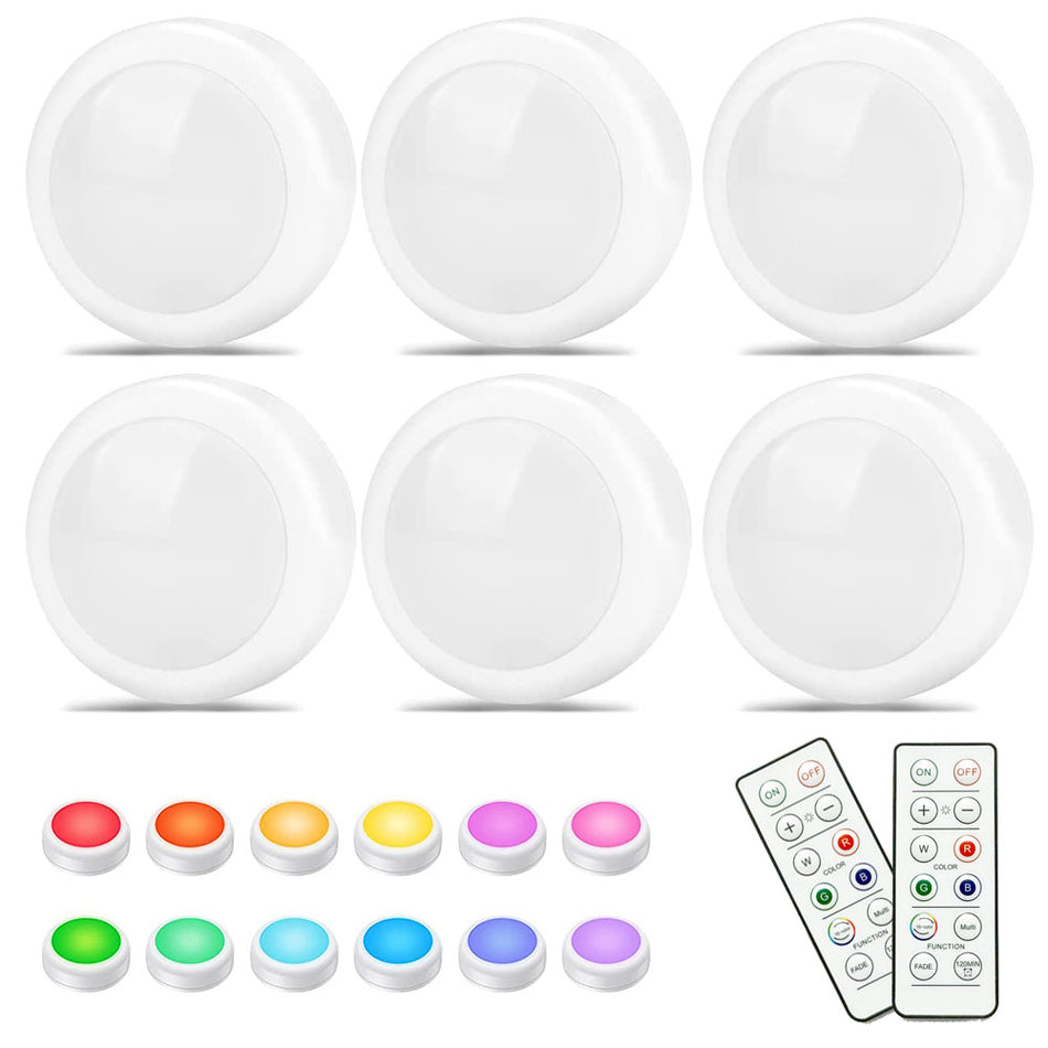 LED Under-Counter Lights, Wireless Battery Operated Puck Lights with Remote, Dimmable Under Cabinet Lighting for Kitchen, Pantry, and Bedroom (6 Pack)
